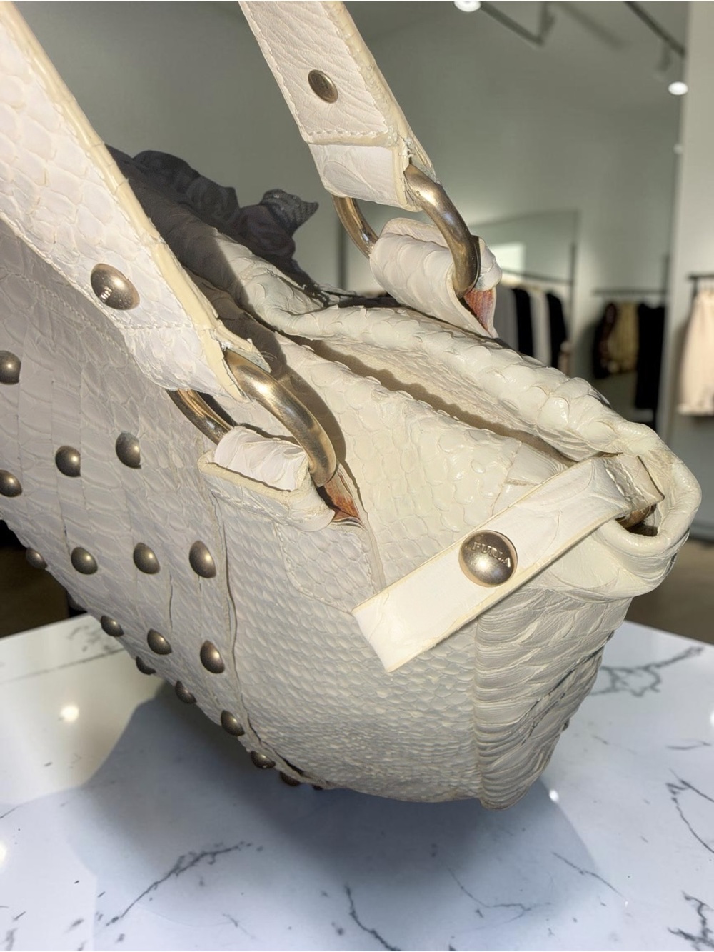 Furla Unique Rare Vintage Python Leather Tote Bag - Picture 8 of 16